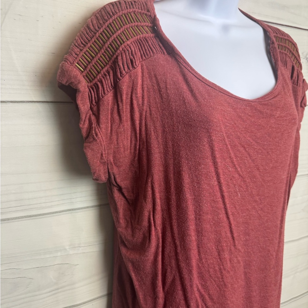 Rose & Olive Maroon Top with Shoulder Accents